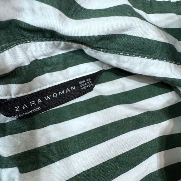 Zara Green and White Striped Shirt Tunic Style Dress xs‎ - Picture 10 of 12
